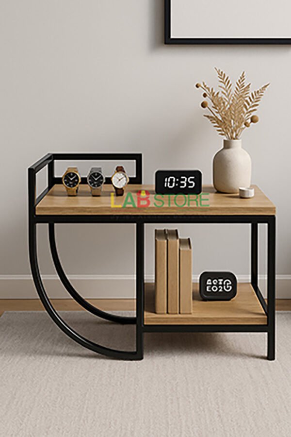 Table basse en métal noir et bois