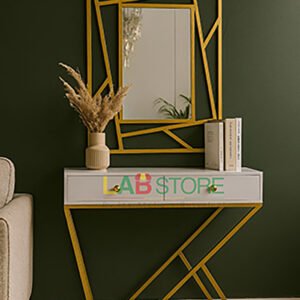 Console & Miroir en métal doré