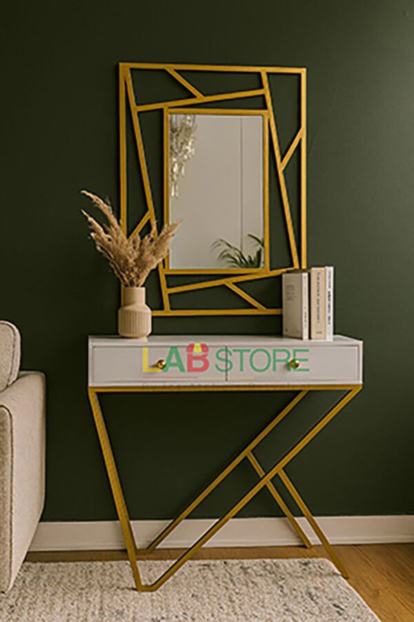 Console & Miroir en métal doré