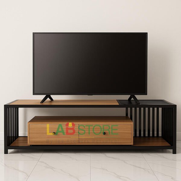 Meuble TV en panneaux décor bois & métal