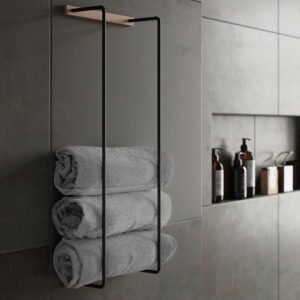 Porte-serviettes mural en bois & métal