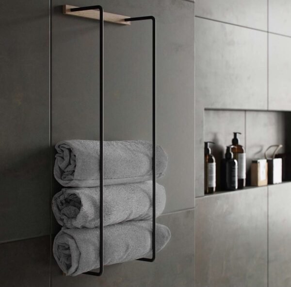 Porte-serviettes mural en bois & métal